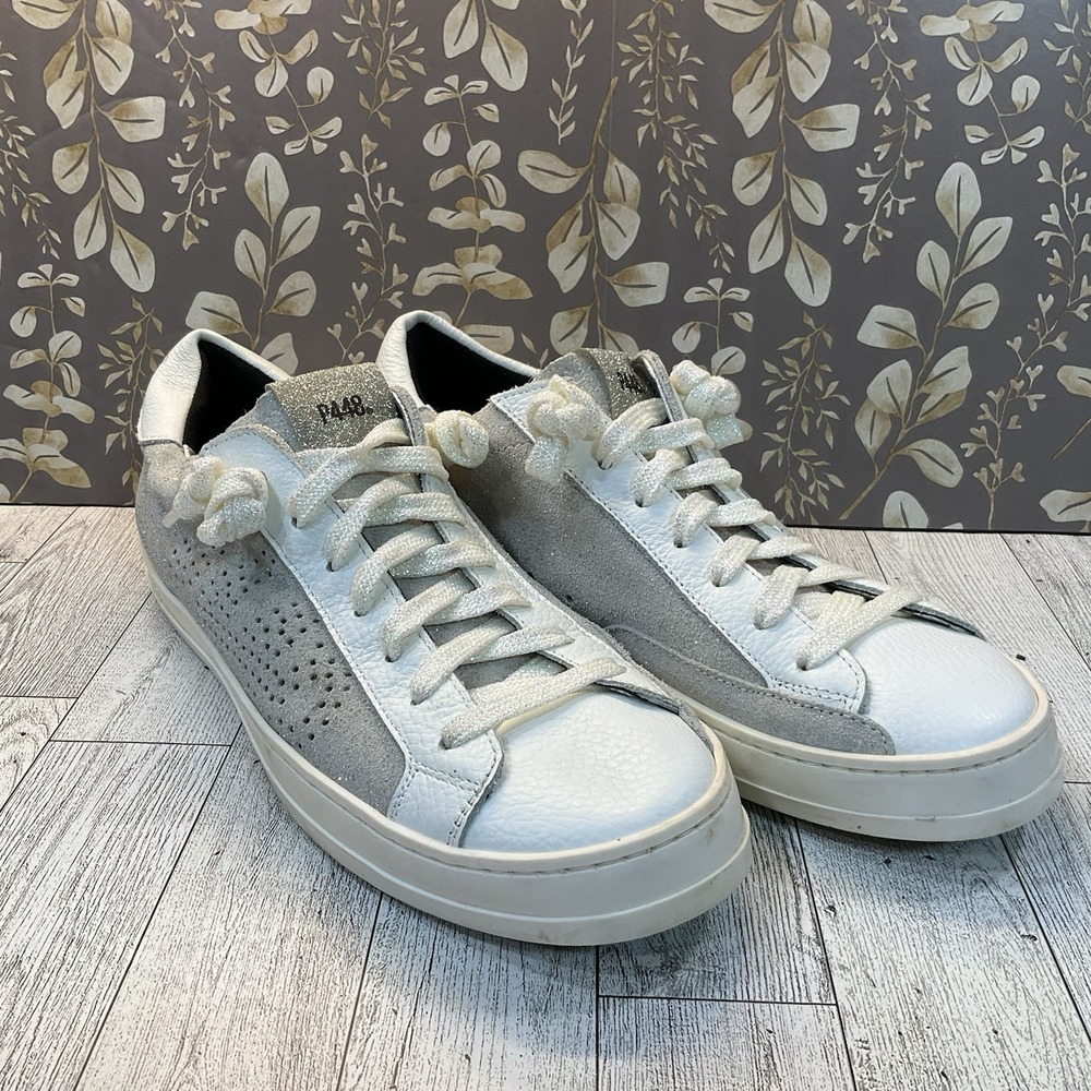 P448 John Glitter Lace Suede/Leather Low Top Sneakers in Grey/White 40